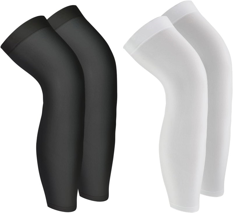 Luwint 2 Pairs Leg Sleeves, UV Sun Protection Cover Sports Accessories for Kids and Adults, Black and White - Image 1